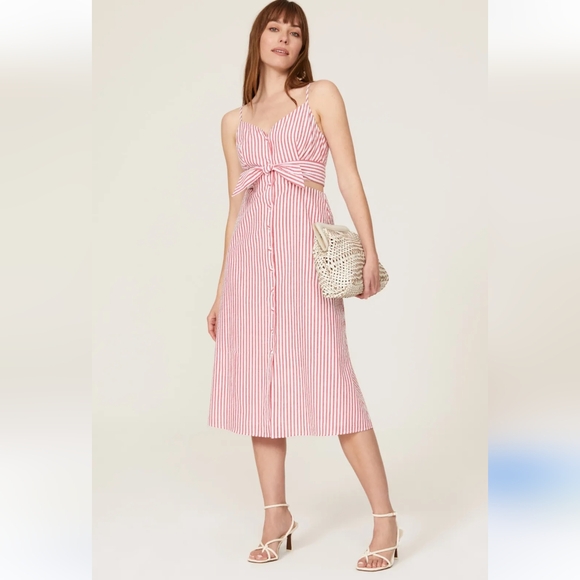 Jason Wu Red Stripe Tie Midi Dress Size 0 - Picture 2 of 7